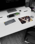 14x10 inches anime girl mouse pad featuring a lounging bunny-suit girl on wooden floor with tossed phone.