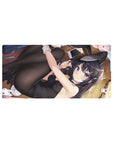 Anime girl mouse pad 32x16 inches with cat-ear headband, glossy bunny suit, tights, plush bunnies.