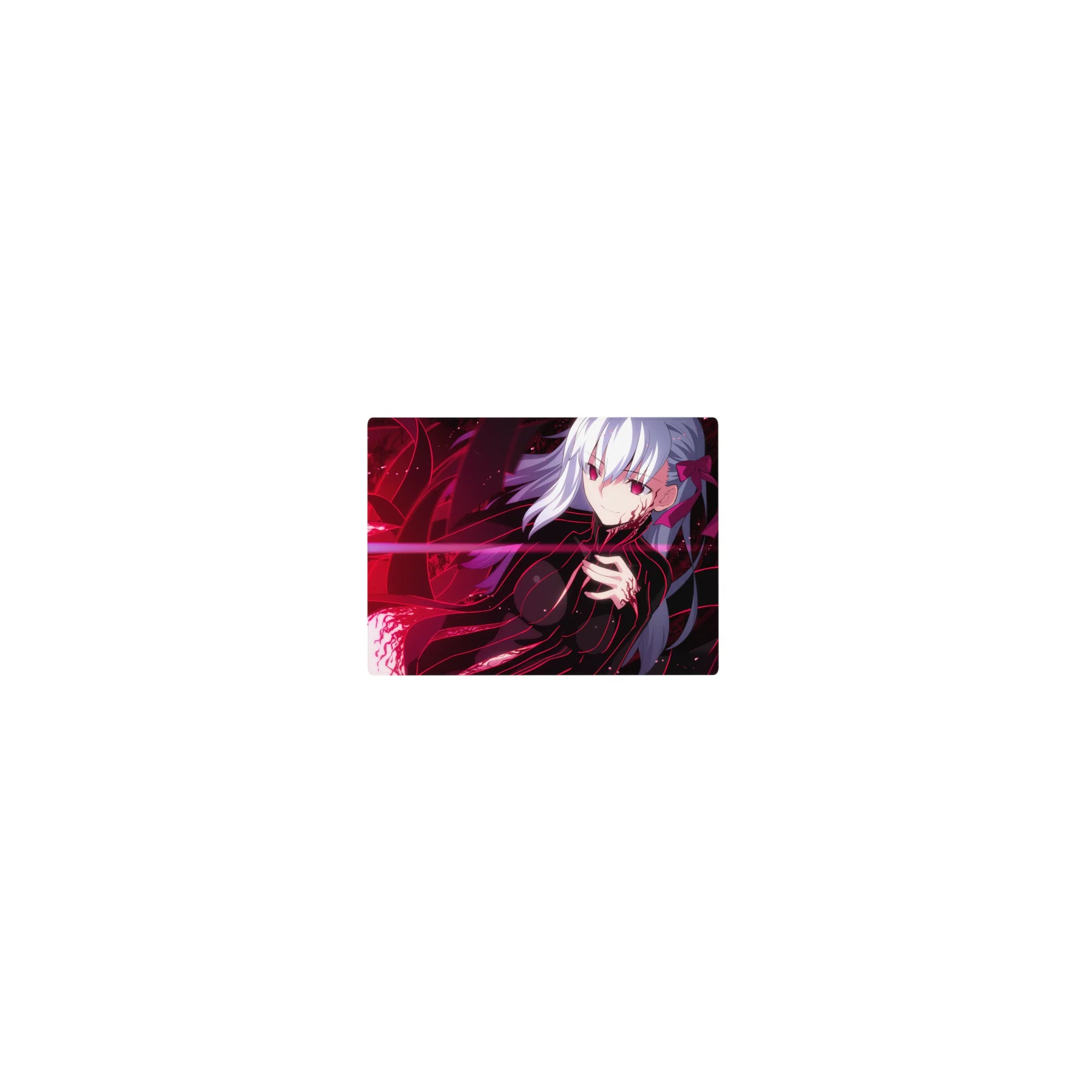Classic anime girl mouse pad 14x10 inches with silver-haired heroine, neon bodysuit, and energy ribbons.