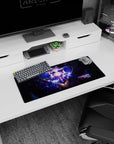 28x12 inches Hyperdimension Neptunia mouse pad featuring Neptune amid swirling galaxies and glowing heart-light.