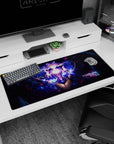 Hyperdimension Neptunia Neptune desk pad 36x16 inches with heart-light center and swirling space dust backdrop.