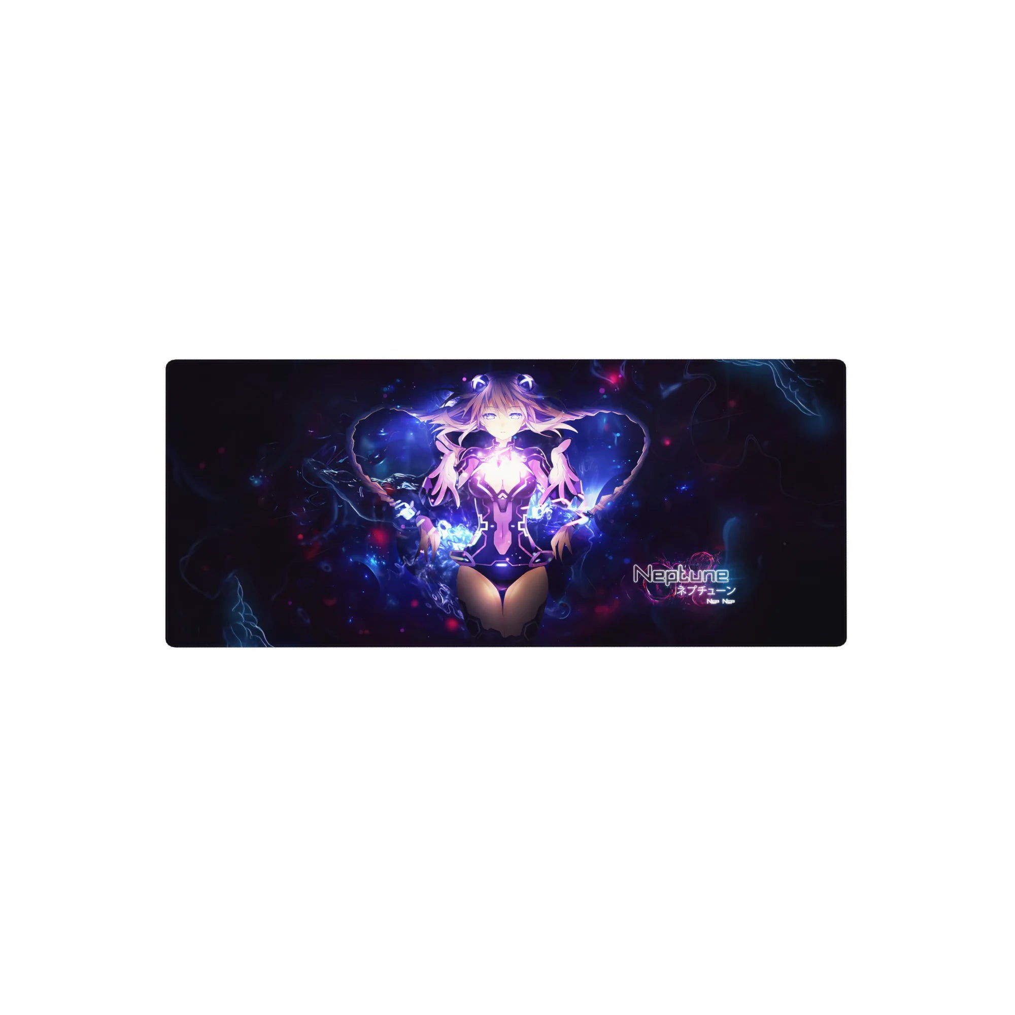 28x12 inches anime girl mouse pad with Neptune in a cosmic galaxy glow, smooth tracking desk mat.