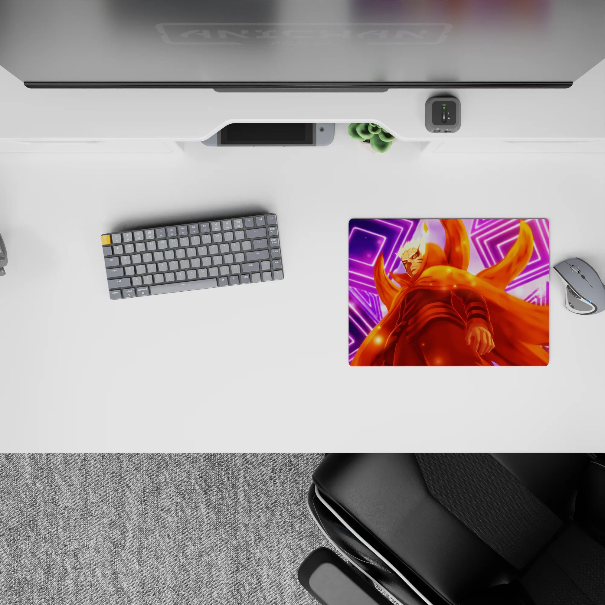 14x10 inches classic anime mouse pad in blazing orange and neon purple, bold yet soothing desk vibe.