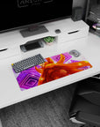 Naruto Uzumaki in Kurama chakra mode staring forward with drifting sparks mouse pad, 28x12 inches.