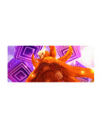 Naruto Kurama mode anime mouse pad with neon purple rings and orange chakra cloak, 28x12 inches.