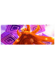 32x12 inches anime mouse pad with Kurama mode ninja, neon purple rings, and blazing orange chakra cloak.