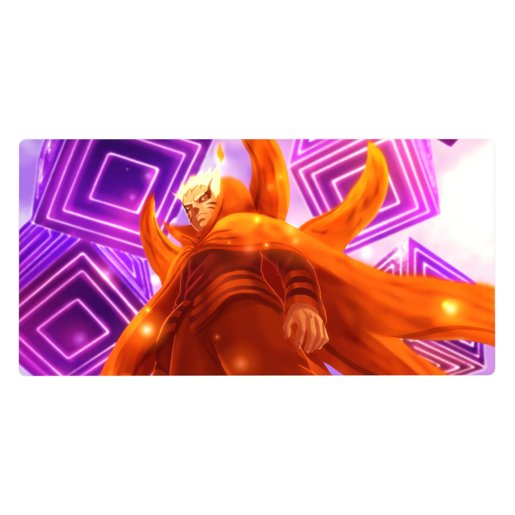 40x20 inches anime desk pad with Kurama mode ninja, neon purple rings, and premium gaming surface.