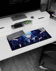 28x12 inches anime girl mouse pad showing a blue-haired girl reaching toward you, star detail uniform.