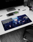 32x16 inches anime girl mouse pad showing blue-haired girl reaching toward you, uniform star detail.
