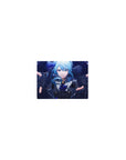 Classic anime girl mouse pad 14x10 inches with blue-haired schoolgirl and cosmic starry space background.