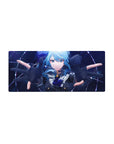 28x12 inches anime girl mouse pad with blue-haired uniform girl on a cosmic starfield background.