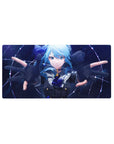 32x16 inches anime girl mouse pad with blue-haired schoolgirl, cosmic starfield background, smooth desk mat.