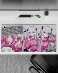 32x16 inches anime girl mouse pad in soft blush pink with cozy hoodie vibe, crisp print, cute horns.