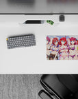 Playful summer anime mouse pad 14x10 inches with violet, red, and orange hair and sparkling sky tones.