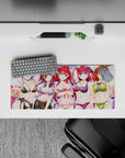 28x12 inches anime mouse pad in flirty summer vibes, violet red and orange hair, sparkling soft sky.
