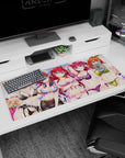 36x16 inches desk pad showing five confident anime girls posing playfully in lace lingerie and garters.