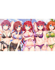 Anime girl desk pad 40x20 inches with five lingerie-clad beauties under soft clouds and sparkle.