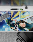 Desk pad 40x20 inches featuring Sinon from Sword Art Online in teal outfit with cat ears, set against a dreamy cloudscape.