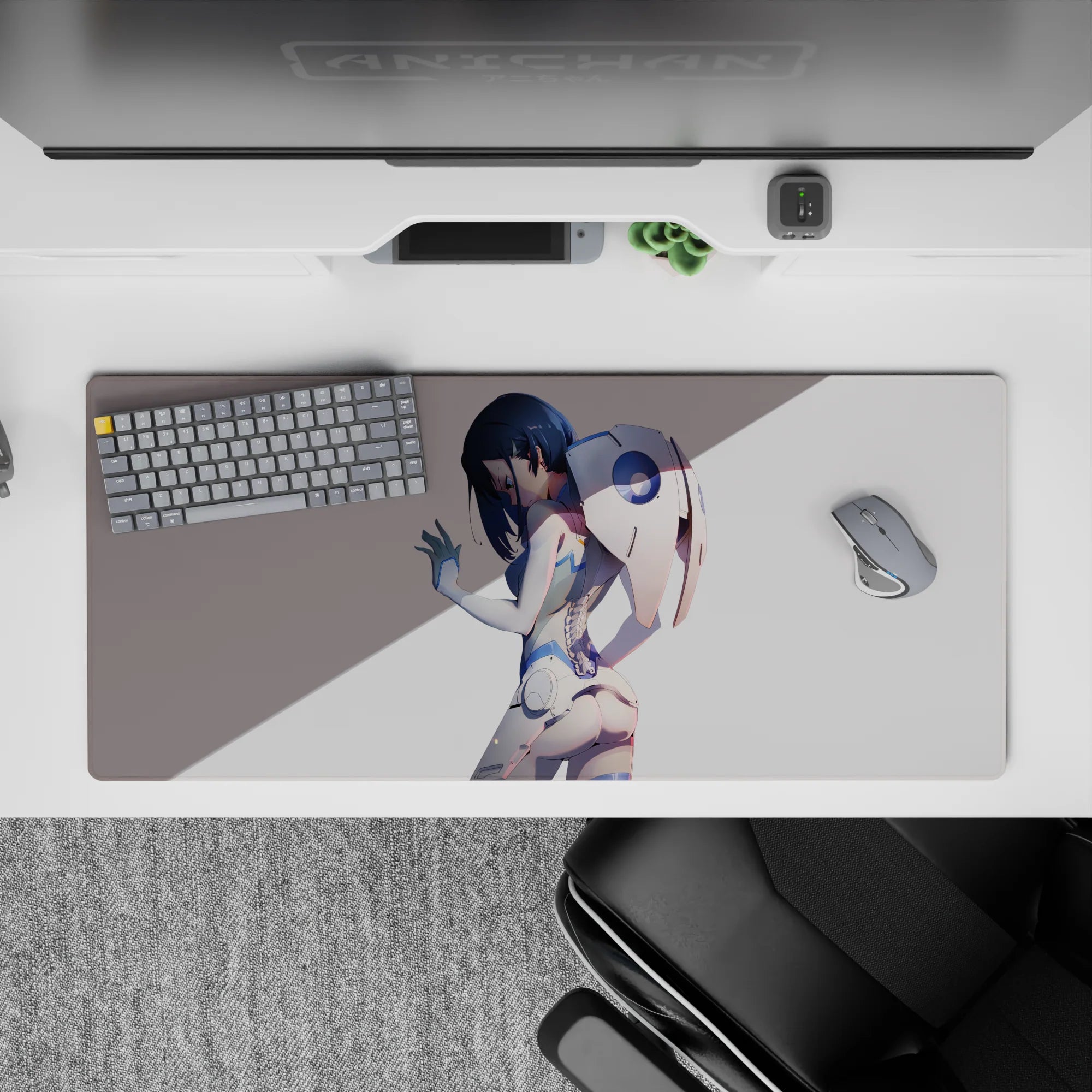 36x16 inches desk pad with Ichigo from Darling in the Franxx, showcasing her futuristic outfit and adding a touch of elegance to your workspace.