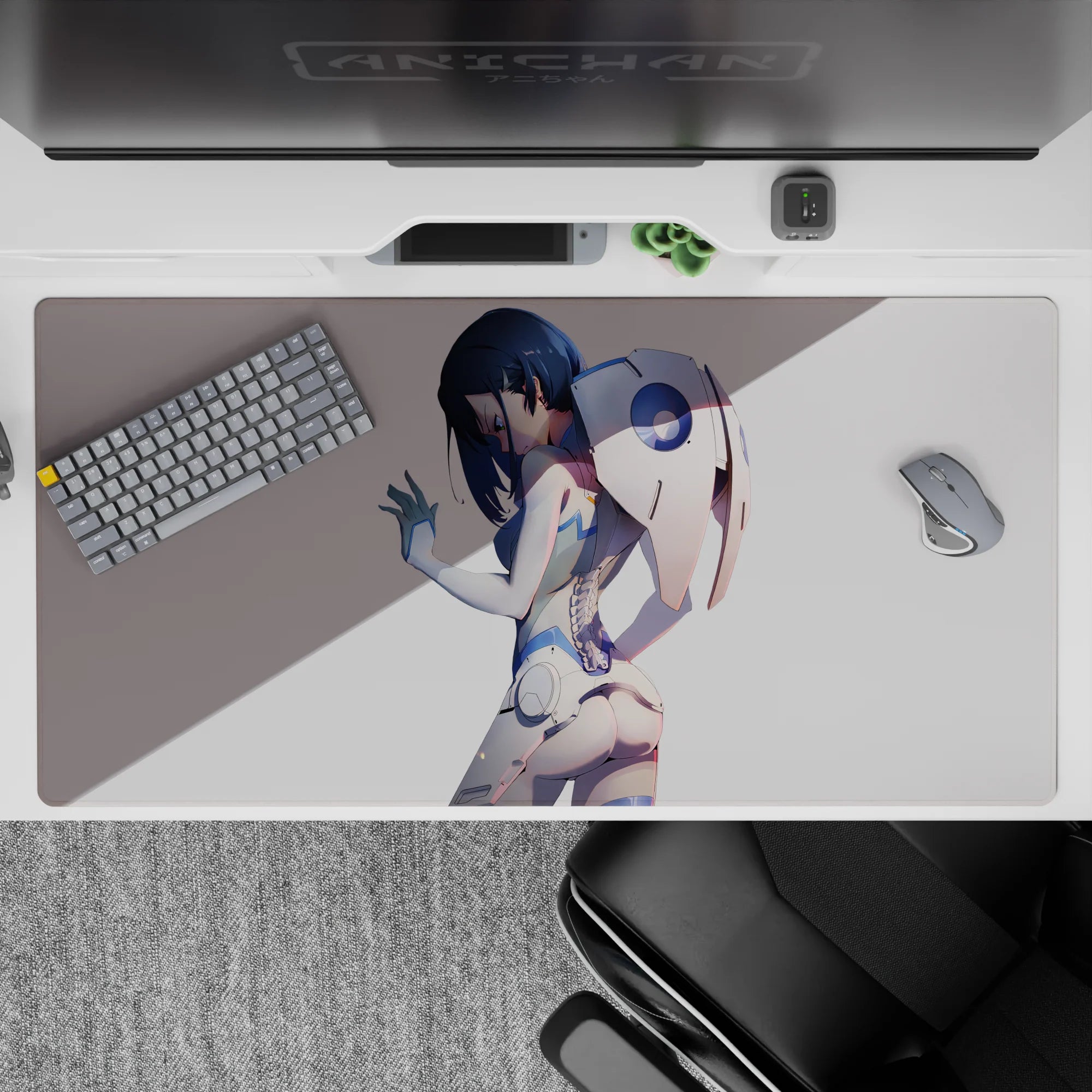 40x20 inches desk pad with Ichigo from Darling in the Franxx, showcasing her in a stylish, futuristic outfit for a cool and sophisticated design.