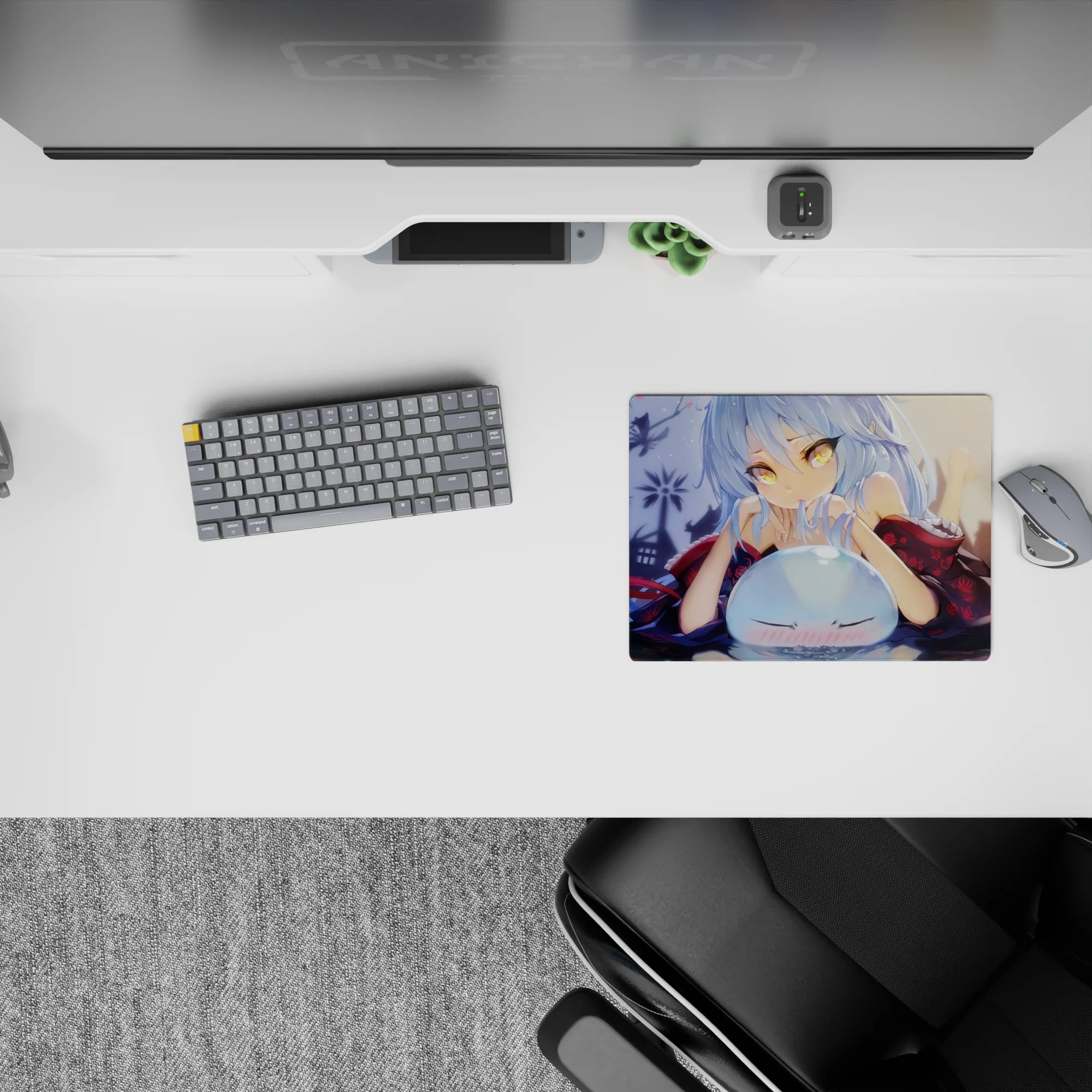 14x10 inches classic anime girl mouse pad in warm dusk tones, soft blues, gold eyes, and garden shadows.