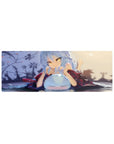Anime girl mouse pad 32x12 inches with blue-haired kimono beauty, butterflies, and cute blushing slime.