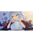 Anime girl desk pad 40x20 inches with kimono, butterflies, garden shadows, and cute blushing slime.