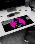 Anime mouse pad 32x16 inches featuring a spiky-haired silhouette with glowing white lightning eyes and kanji.
