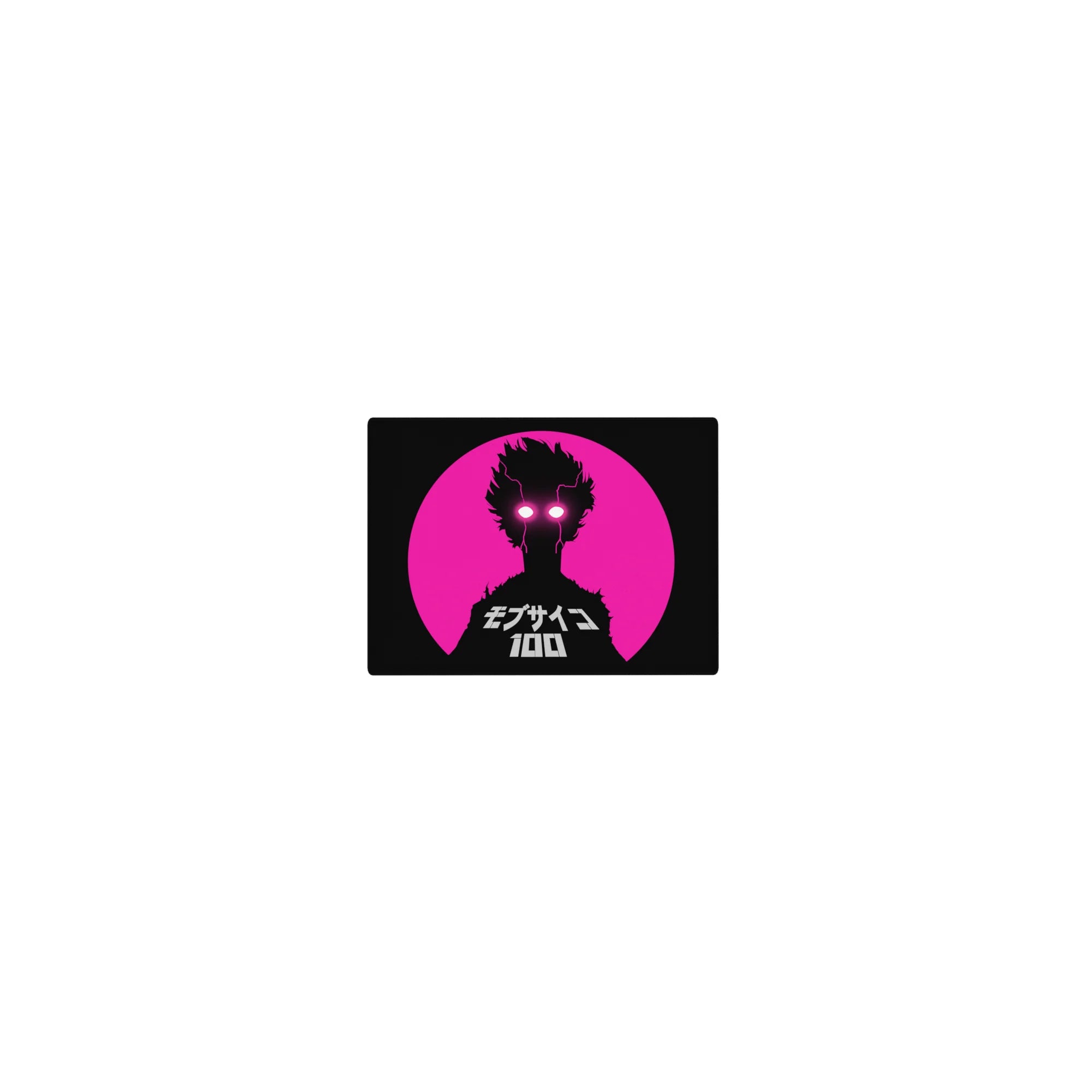 Classic anime mouse pad 14x10 inches with neon pink circle, black silhouette, white lightning eyes, Japanese text.