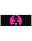 32x12 inches anime mouse pad with neon pink circle, black silhouette face, white lightning eyes, Japanese text.