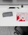 Red and white anime mouse pad 14x10 inches, loud electric vibe with bold shout and clean minimalist print.