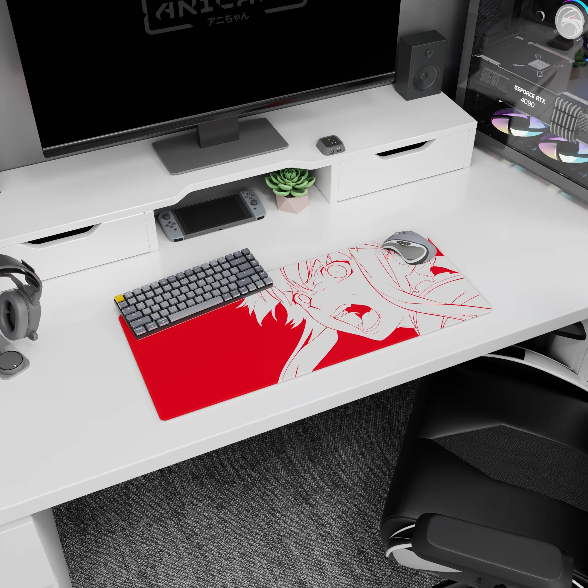 28x12 inches Sword Art Online mouse pad showing Asuna shouting in action pose, hair whipping on red.