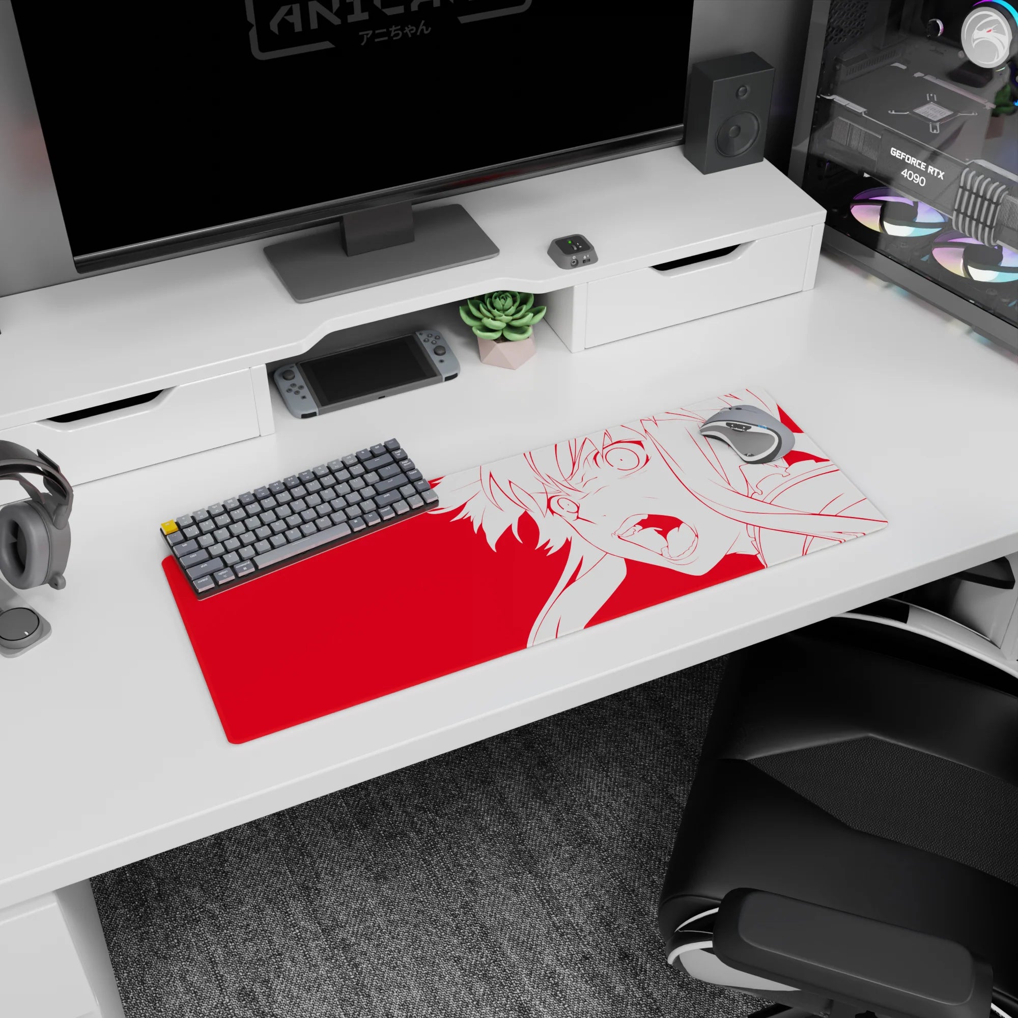 32x12 inches Sword Art Online mouse pad showing Asuna shouting in focus, hair whipping forward.