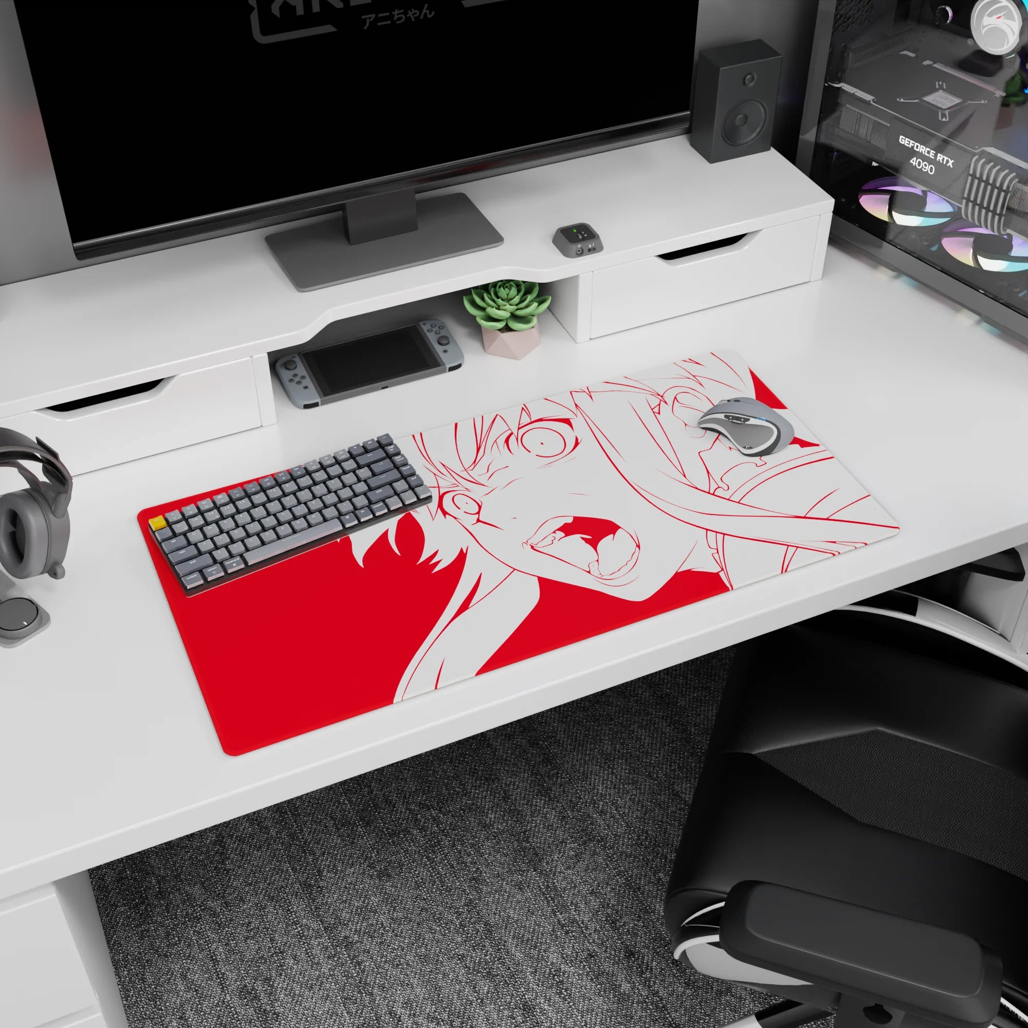 32x16 inches anime girl mouse pad showing Sword Art Online Asuna shouting, hair flying, bold eyes in focus.