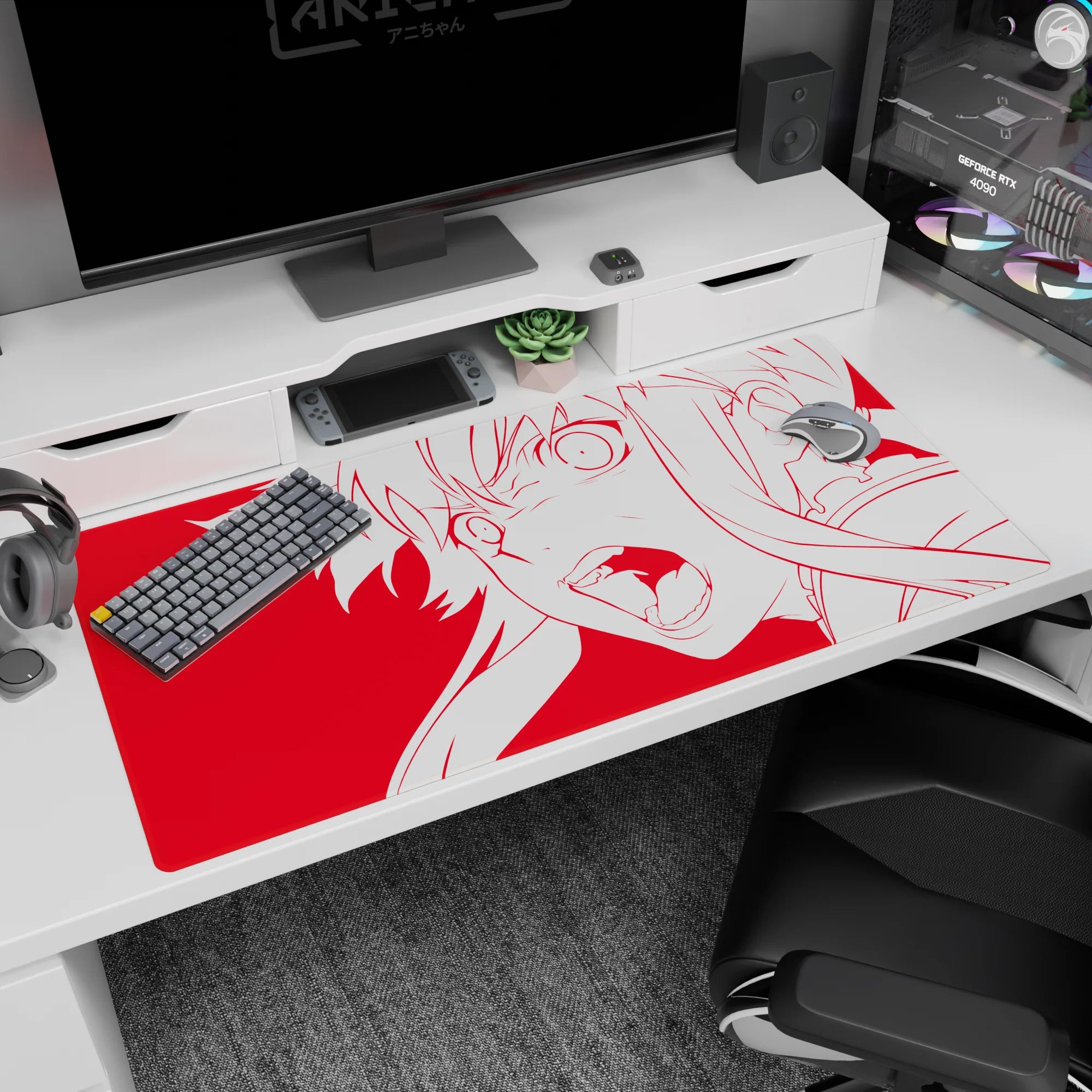 Asuna Sword Art Online desk pad 40x20 inches, shouting pose with fierce gaze and flying hair.