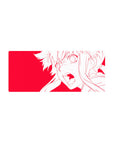 28x12 inches anime girl mouse pad with Asuna line art on red background, bold eyes and flowing hair.