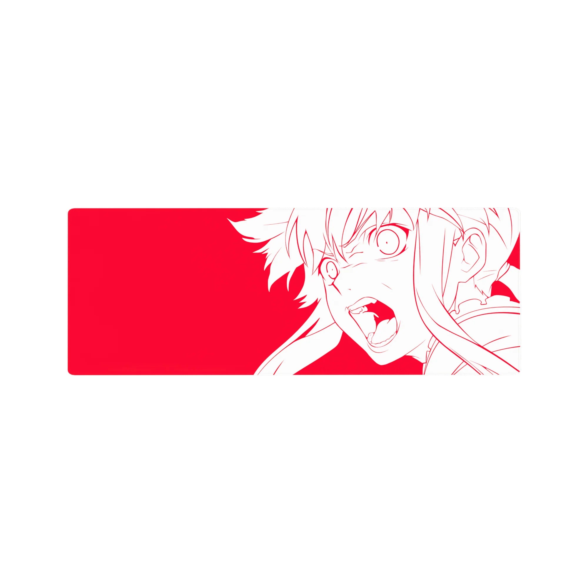 32x12 inches anime girl mouse pad with Asuna line art on red backdrop, bold eyes and flying hair.