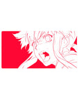 32x16 inches anime girl mouse pad with Asuna line art, fierce shout pose, clean white on red backdrop.
