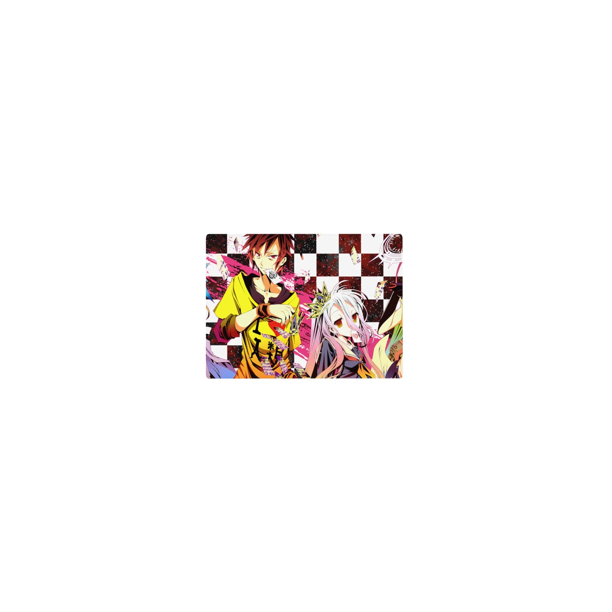 No Game No Life classic anime mouse pad 14x10 inches with checkerboard and playing card crew art.