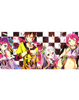No Game No Life anime desk pad 36x16 inches with checkerboard background and card-playing crew art.
