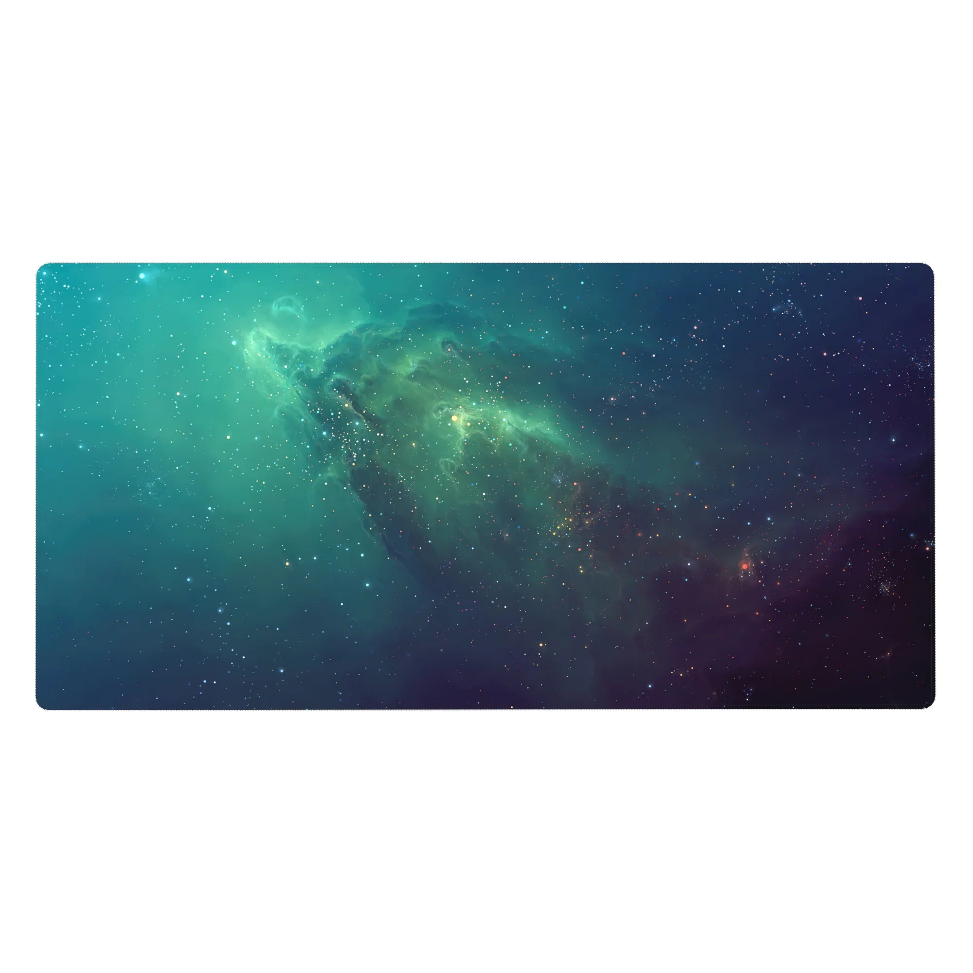 Galaxy nebula desk pad mouse pad, 40x20 inches, with star-speckled space swirl design.