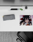 Soft pink sakura on cloudy white 14x10 inches anime mouse pad, calm romantic vibe, smooth tracking.