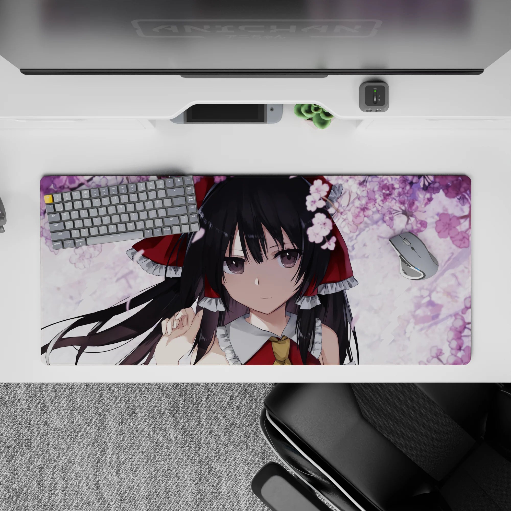 36x16 inches pastel pink sakura desk pad, cozy romantic vibe with crisp anime detail and smooth tracking.