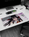 32x16 inches Reimu Hakurei Touhou Project mouse pad under drifting sakura, gazing back with a big red bow.
