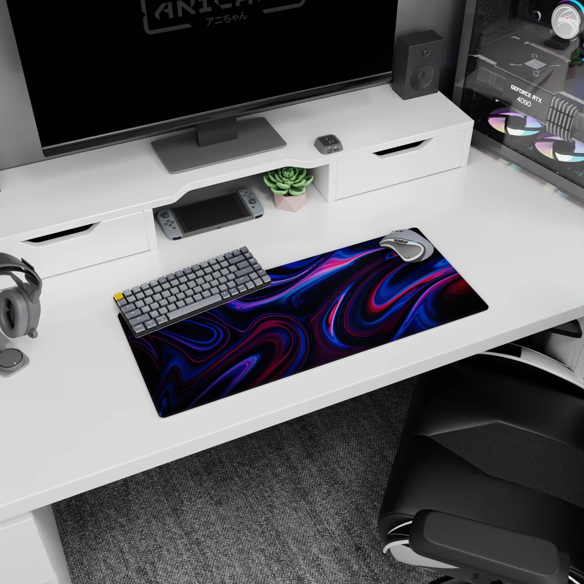 Liquid Abstract Deskmat | Mousepad | Deskpad - Neon Pulse