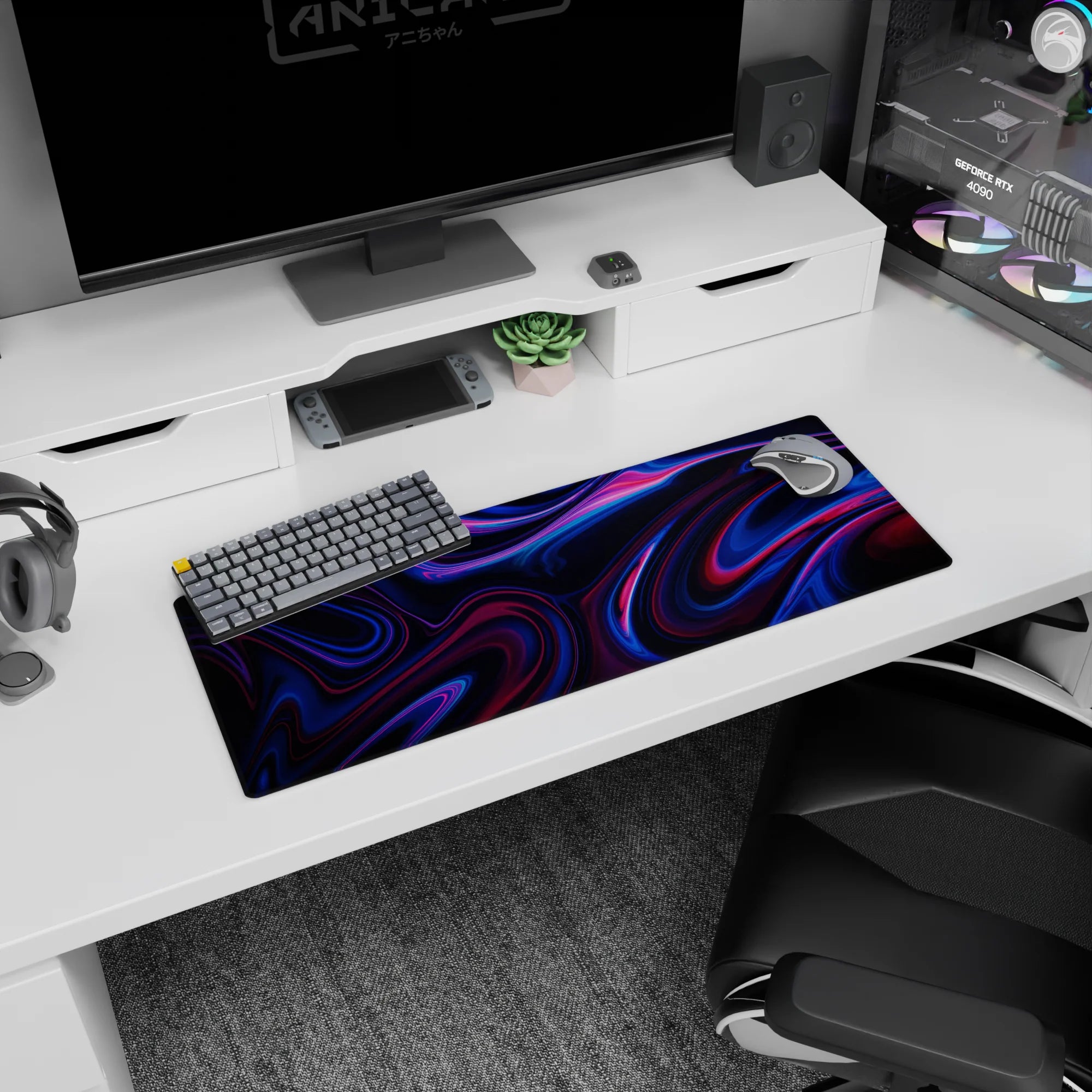 Liquid Abstract Deskmat | Mousepad | Deskpad - Neon Pulse