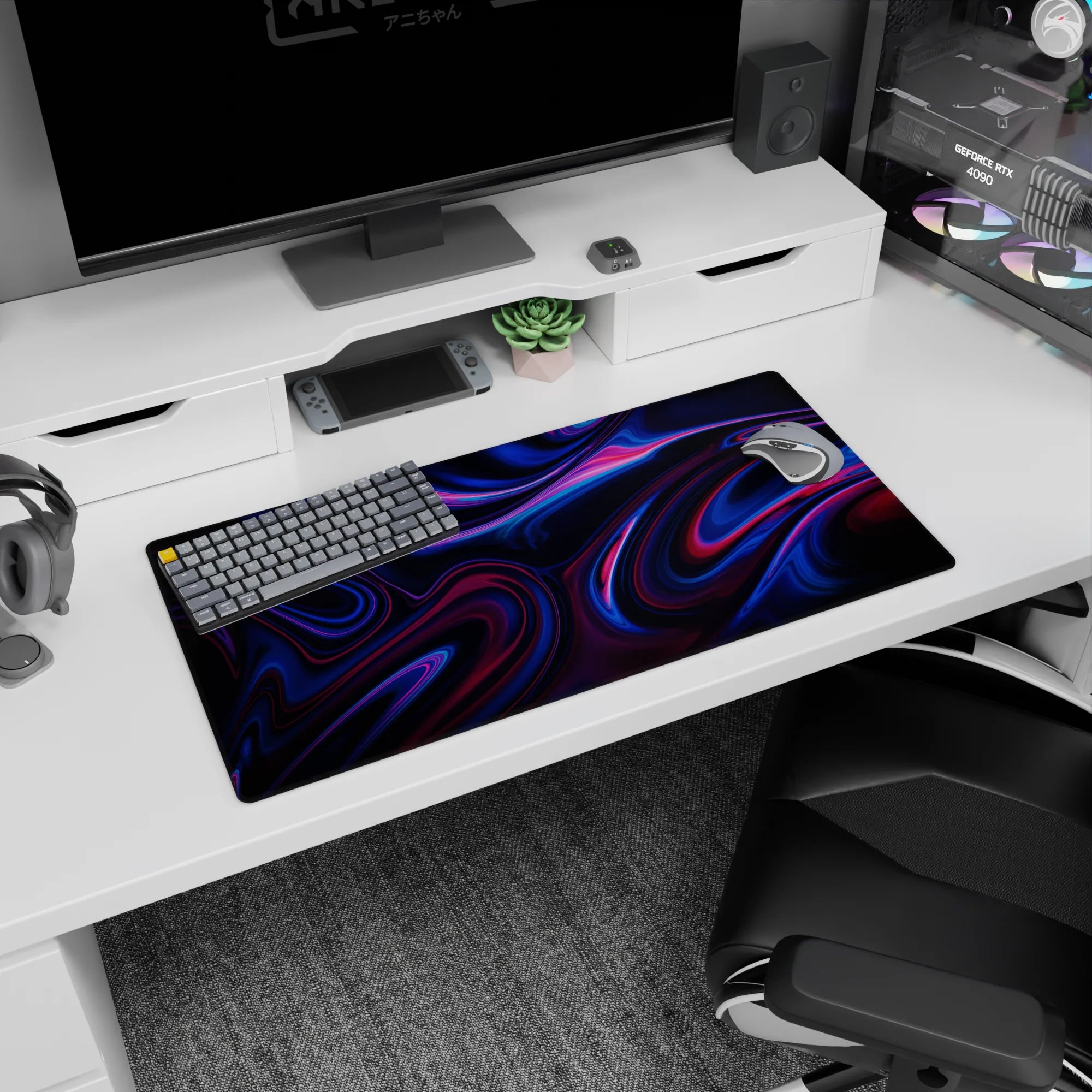 Liquid Abstract Deskmat | Mousepad | Deskpad - Neon Pulse