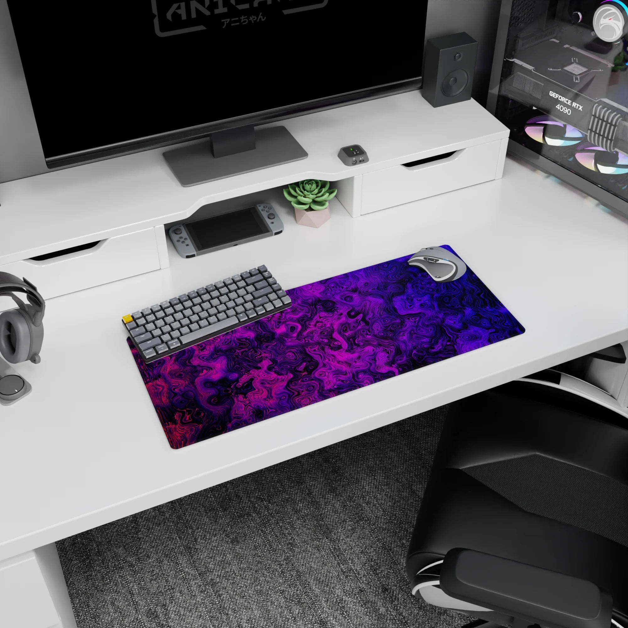 Topographic (Topo) Deskmat | Mousepad | Deskpad - Electric Contours - AniChan