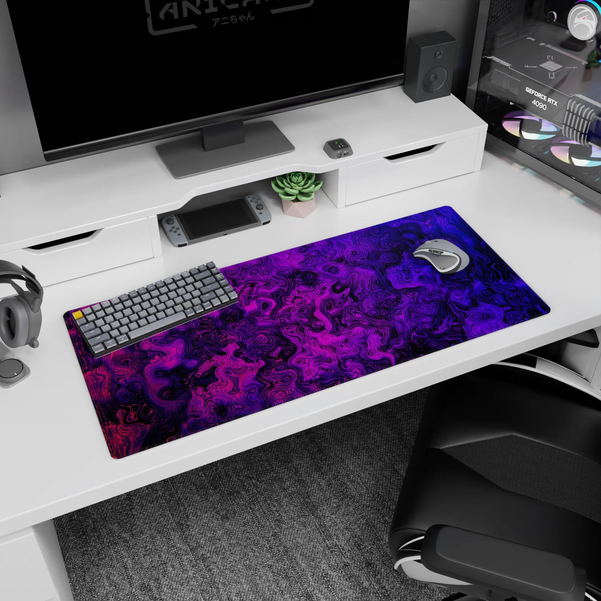 Topographic (Topo) Deskmat | Mousepad | Deskpad - Electric Contours - AniChan