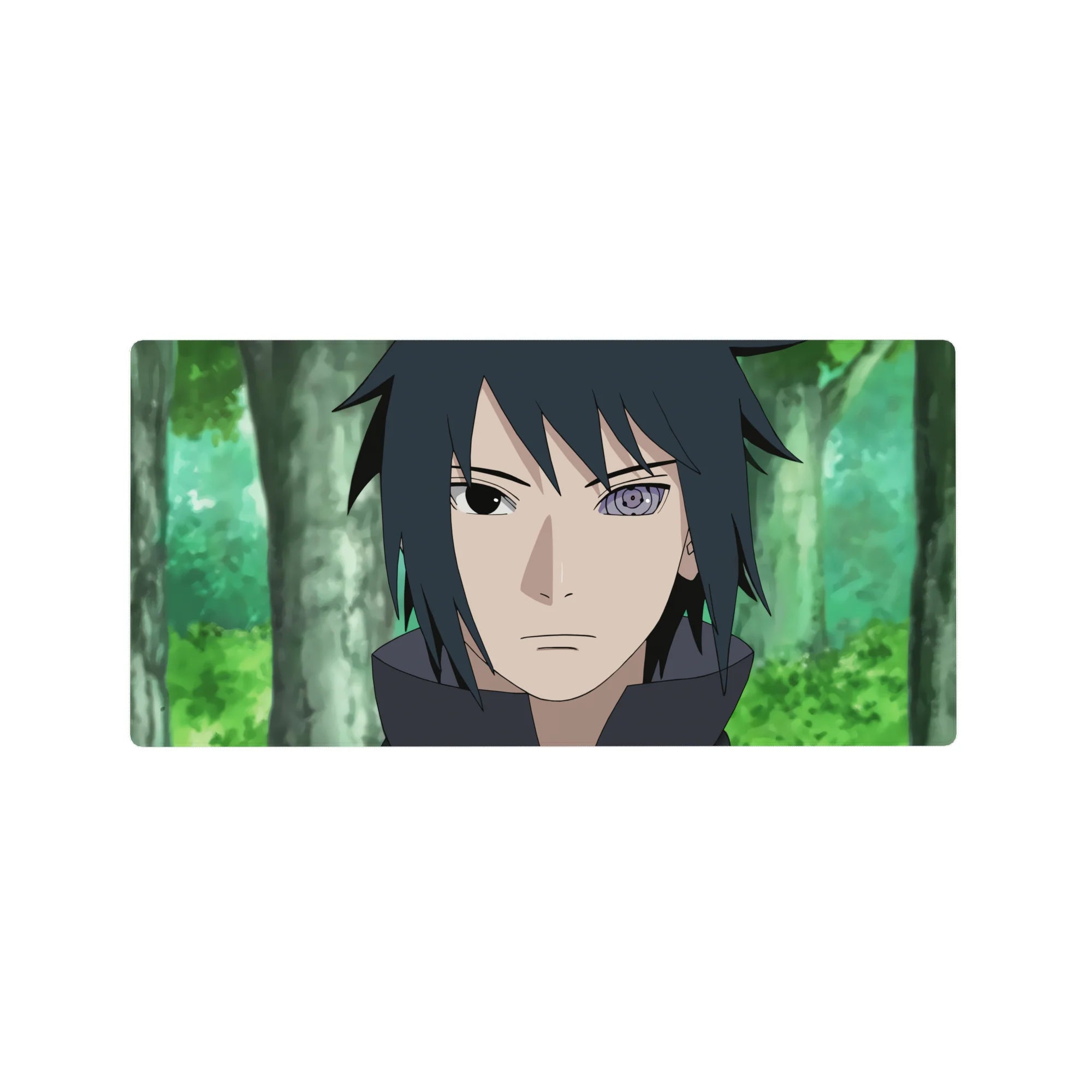 32x16 inches anime mouse pad featuring Sasuke Uchiha with sharp linework and crisp print detail.